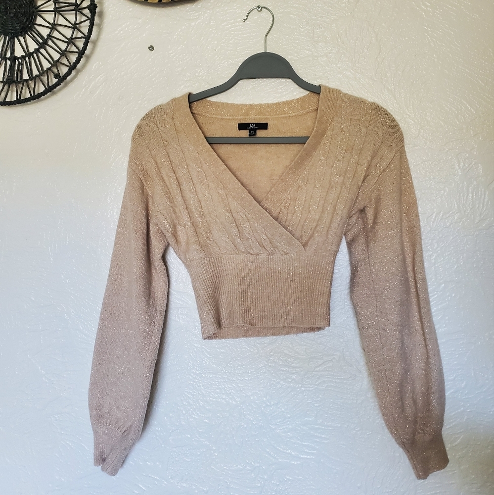 cable knit wrap sweater CROP TOP with gold metallic thread | fall outfit